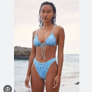 Pacsun cheeky bikini highwaist bright blue floral bikini